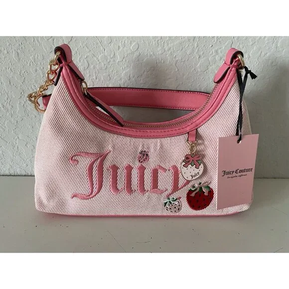 Juicy Couture Berry Sweet Hobo‎ Shoulder Bag Pink Strawberry With Charm NEW