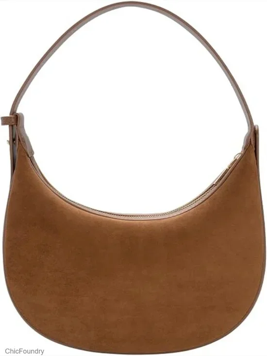 Suede Crescent Hobo Crossbody Bag with Adjustable Strap