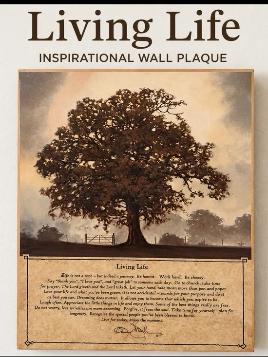 Living Life Inspirational Tree Wall Plaque Rustic Farmhouse Decor 20x16
