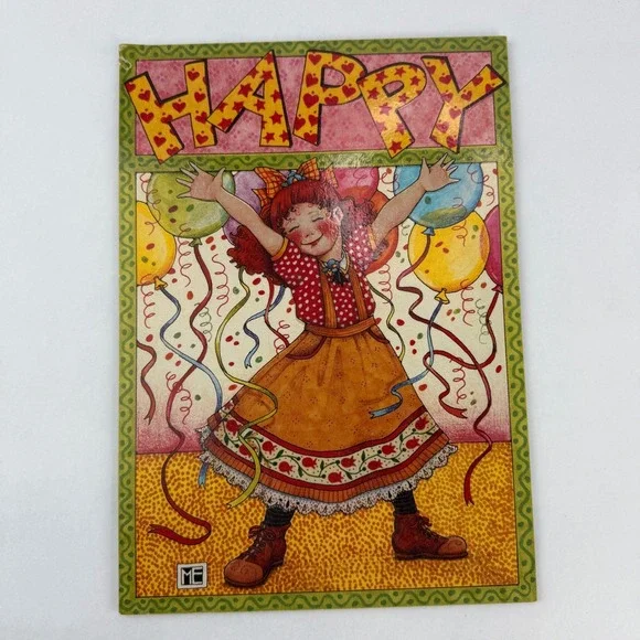 Vintage Mary Engelbreit Happy Wood Wall Plaque Sunrise Publications 10.5x8