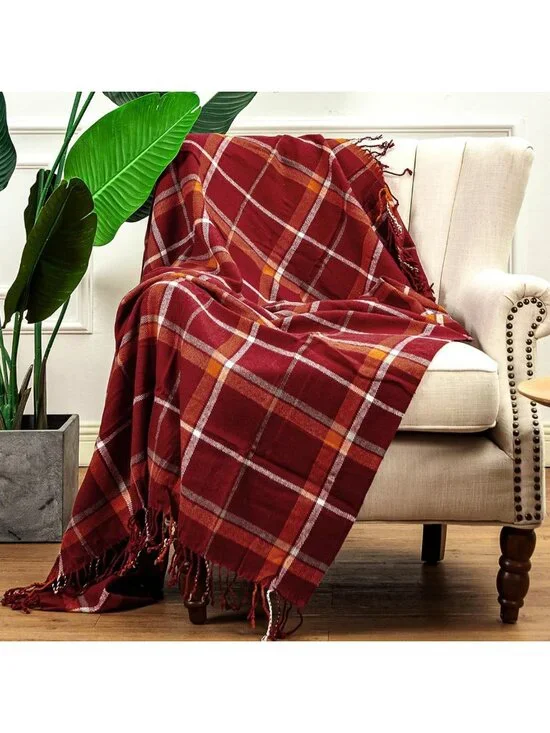 Cozy Vintage Plaid Fluffy Throw Blanket - Soft Lightweight Decorative 50x67