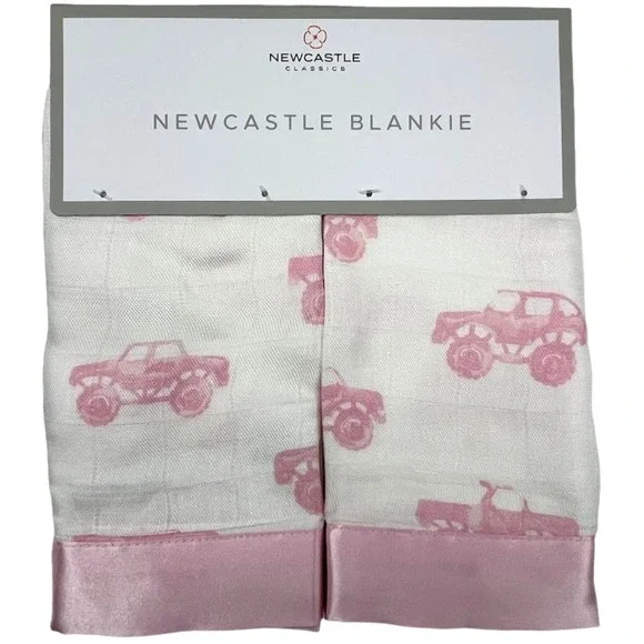 Newcastle Bamboo Baby Girl Pink Monster Truck Security Blanket Lovey‎ Set Satin