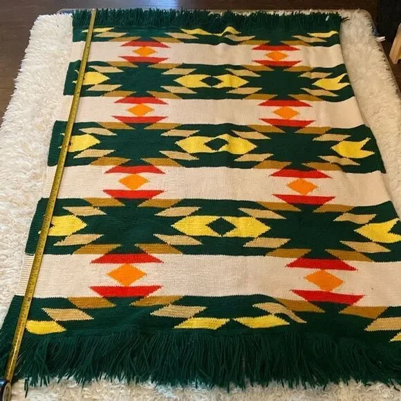 Vintage Crocheted Southwestern Pattern Green gold orange