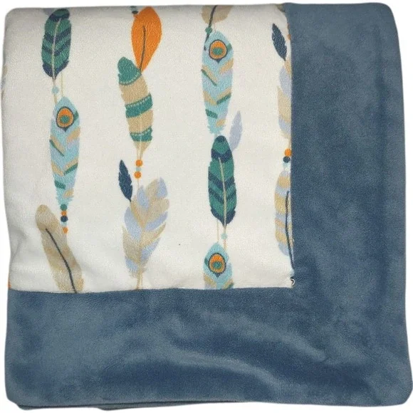 Nina & Sam htf‎ Blue Feather Baby Boy Blanket Lovey Lines Petit Tresor Security