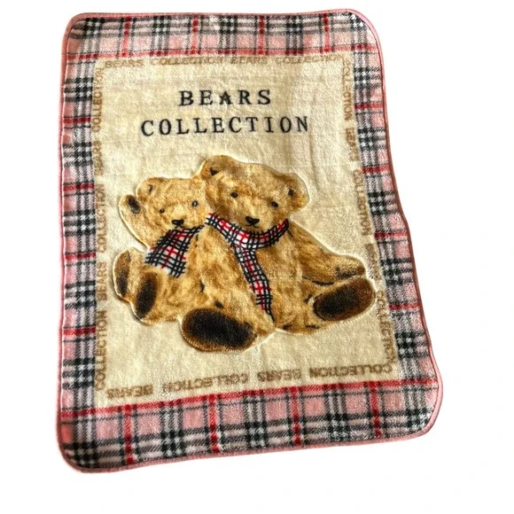 Aya‎ Baby Fleece Blanket Teddy Bears Plaid Retro Thick Polo Sporty Vintage
