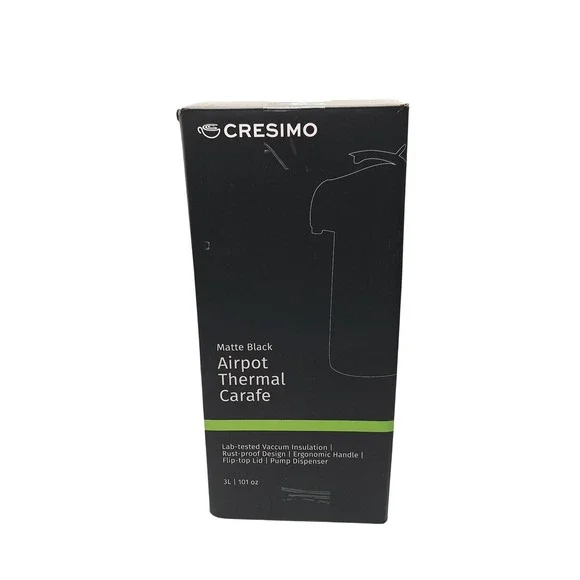 Cresimo 3L Airpot Thermal Carafe Matte Black Stainless Steel Coffee Dispenser