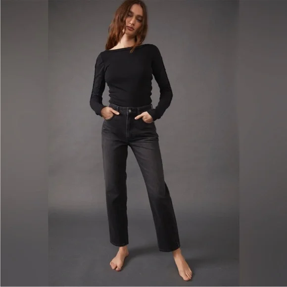 Free People Womens Black High Rise Pacifica Straight Size 27
