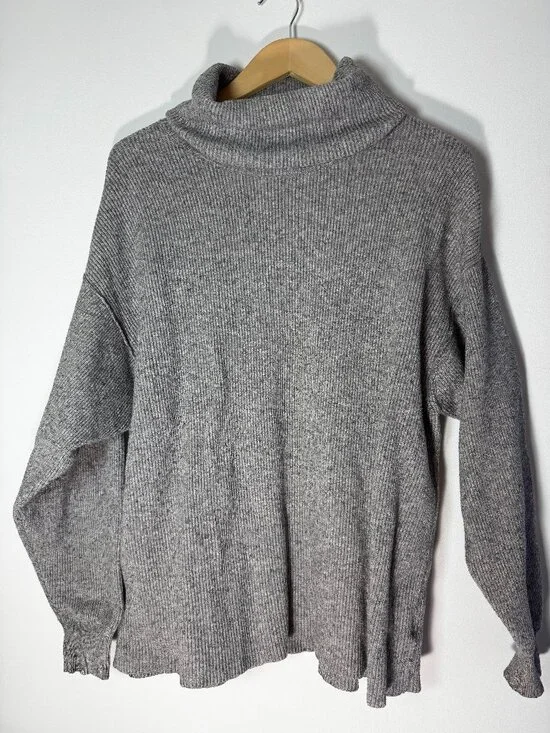 Free People Light Gray Oversized Ribbed Turtleneck Pullover Sweater Knit - S