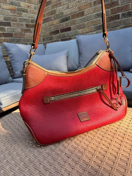 DOONEY & BOURKE Red Pebble Grain Leather Hobo Shoulder Bag