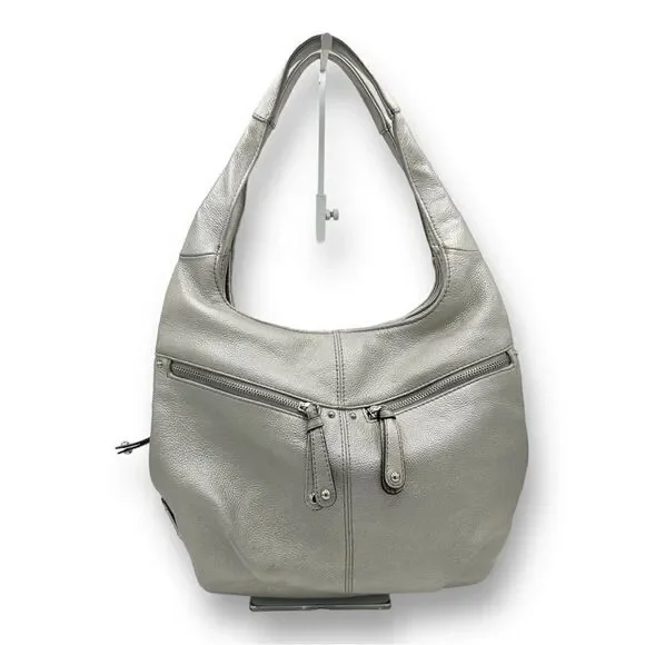 Tignanello Metallic Silver Leather Hobo Bag‎
