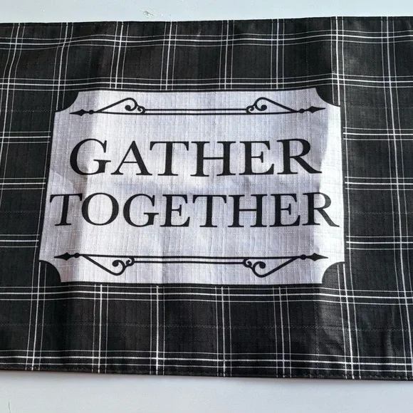 Black and White Plaid Gather Together Sign