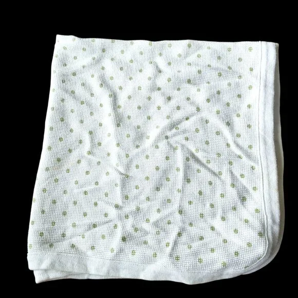 Parent's Choice‎ White Green Polka Dot Baby Blanket Thermal Waffle Weave 26x28