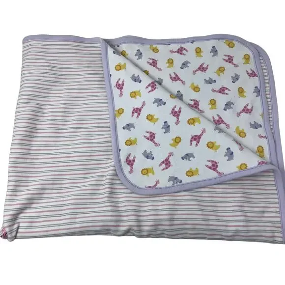 Gymboree Blanket Vintage Stripe Reversible Cotton Giraffe Elephant Lion 2002 Y2K