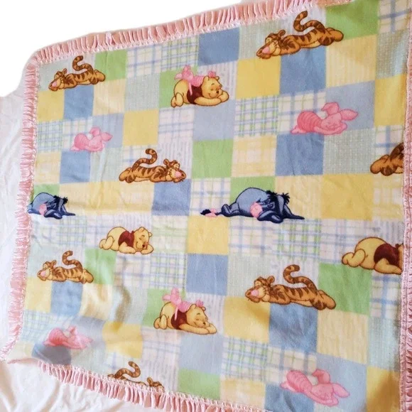 Disney Winnie the Pooh Fleece Baby blanket Tigger Eeyore Piglet Patchwork Pastel