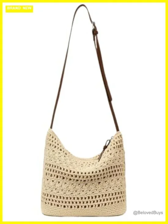 Boho Crochet Hobo Bag Woven Tote Handbag Cotton Knitted Shoulder Beach Summer