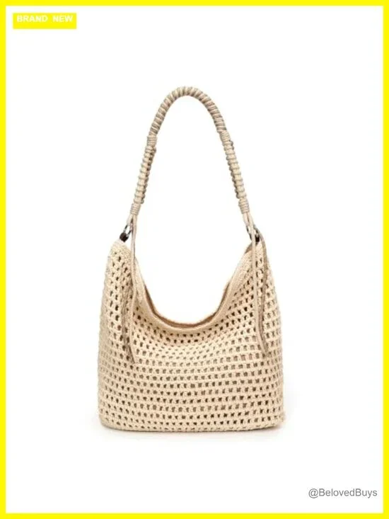 Hobo Crochet Beach Tote Bag, Woven Knit Shoulder Purse for Summer Travel