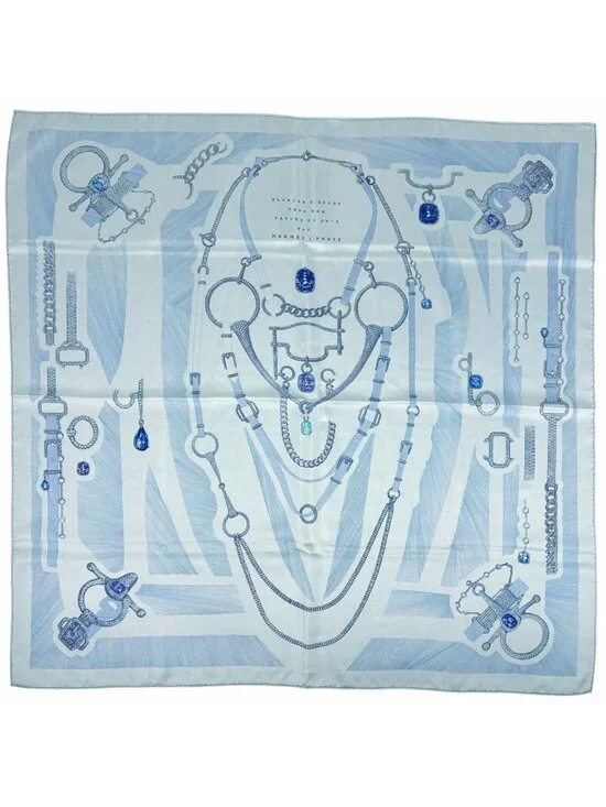 Hermes Carre 90 Etude Pour Une Parure de Gala Formal Scarf Silk Light Blue