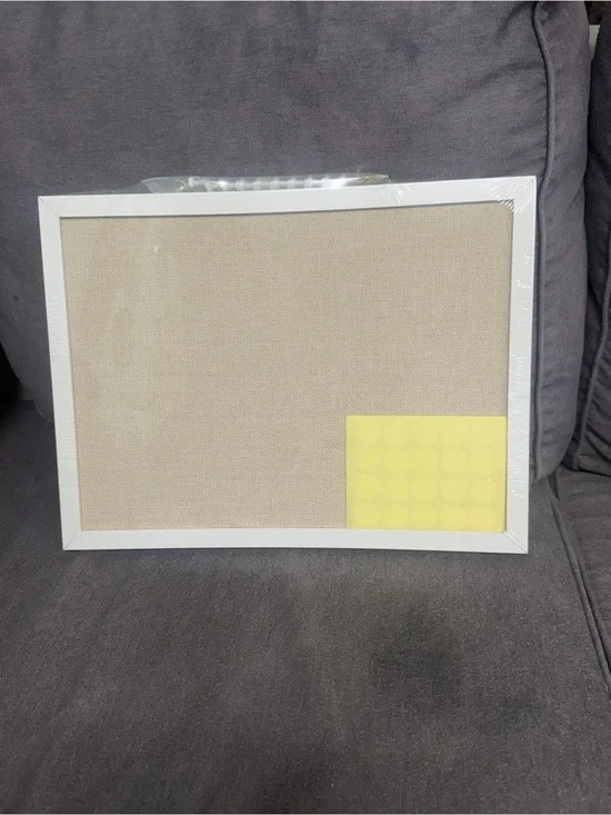 Fabric Bulletin Board with White Frame - Beige Pinboard