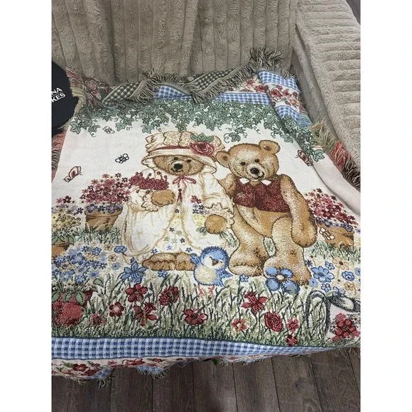 vtg  country teddy bear colorful‎ throw 51x 42