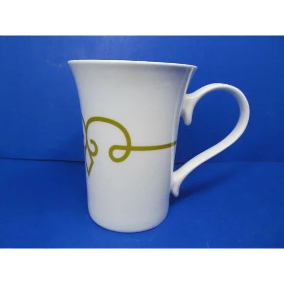 Starbucks 2014 White With Green Geometric Scroll Tall Coffee Mug 4 5/8