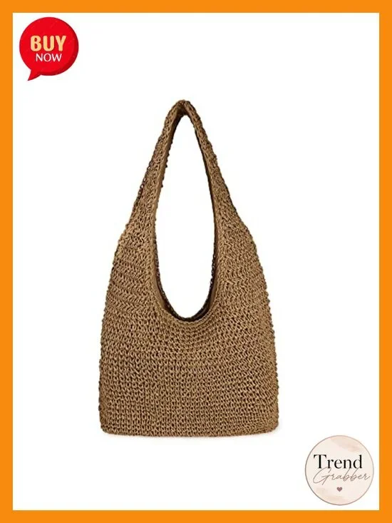 Handwoven Straw Beach Bag Large Woven Hobo Tote Shoulder Bag Summer Purse