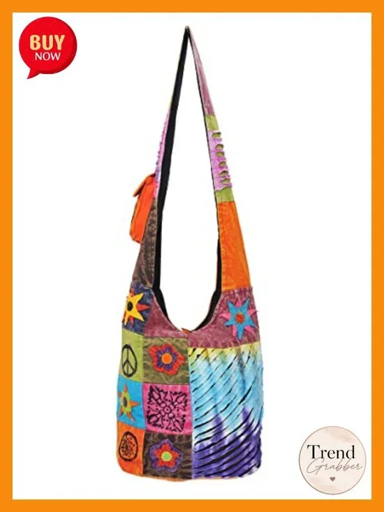 Extra Large Boho Hobo Crossbody Bag with Upcycled Cotton, Handmade, Zipper &