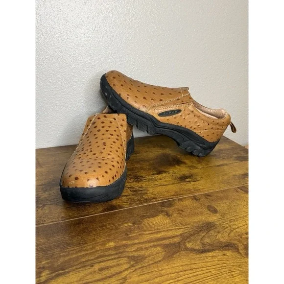 Roper Faux Ostrich Performance Slip On  Mens‎ Size 11 Brown Casual Shoes