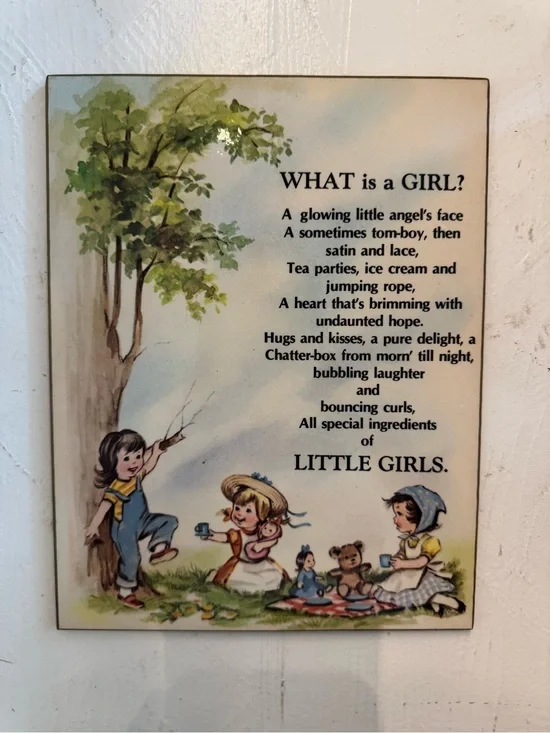 Vintage Little Girls Poem Wall Plaque - White & Pastel
