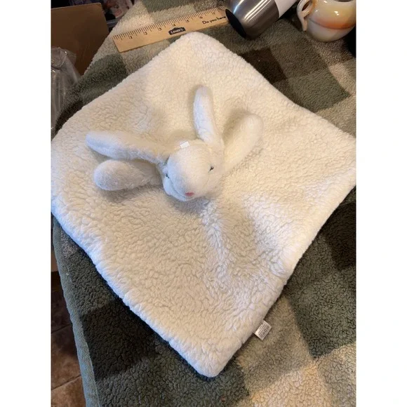 Bubbles White Bunny Rabbit Sherpa Plush Baby‎ Security Blanket Lovey 13x13