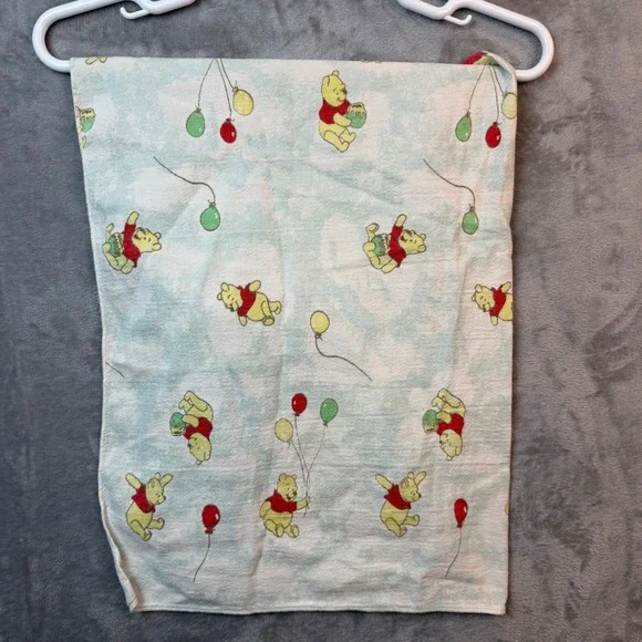 Vtge Disney Winnie the Pooh Baby Blanket Blue Balloons Honey Pot 26x31‎ Flannel