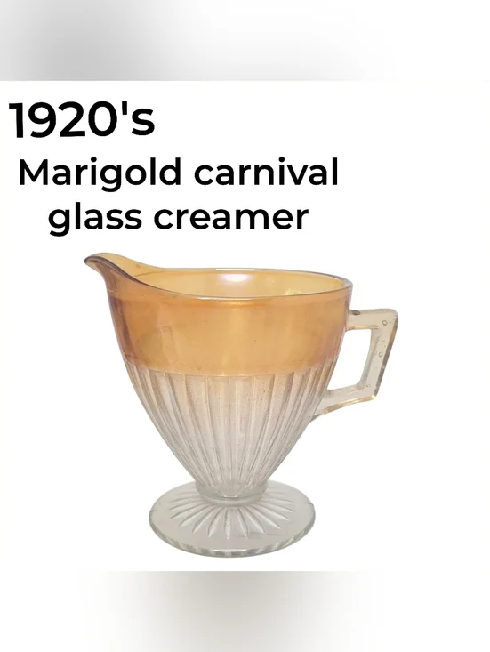 Rare Vintage 1930s Marigold Rim & Clear  Carnival Glass Creamer