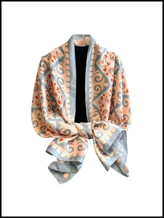 Lightweight Floral Satin Scarf Shawl Wraps for Women
