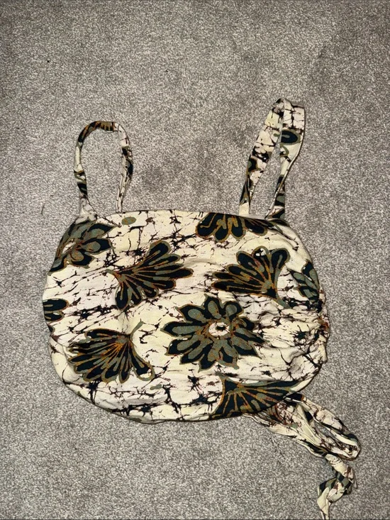 Free People Cream Floral Tie-Back Top