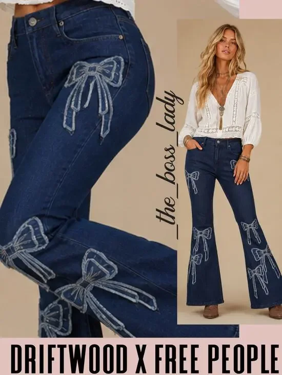 Driftwood x Free People flare pants floral embroidery jeans boho 30
