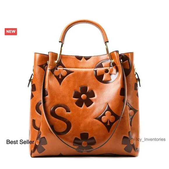 Floral Embossed Leather Top Handle Hobo Tote Shoulder Bag Large Capacity
