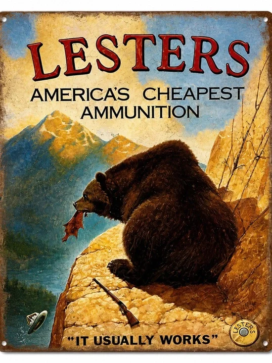 NEW Lesters Ammunition Metal Sign