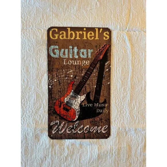 Vintage Style Metal Wall Sign: Guitar Store