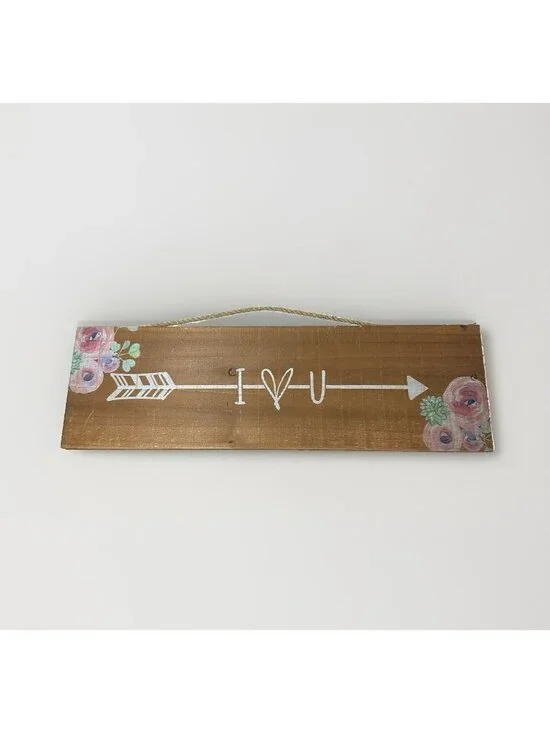 Wood Sign I Love You Floral Print Farmhouse Lightweight  20 X 6 Hanging Wall Art