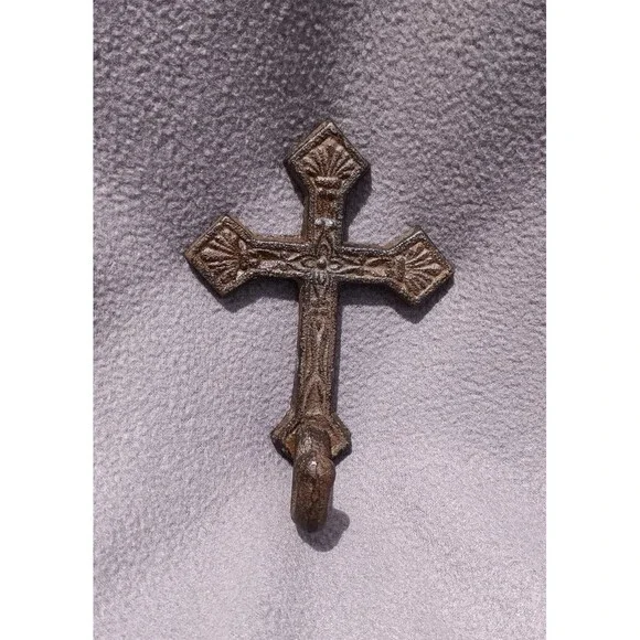 Cross Cast-Iron Wall Hook Rustic Farmhouse Decor 5x3.75x2