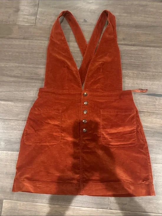 Free People Burnt Orange Corduroy Pinafore Mini Dress