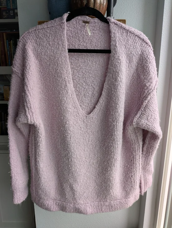 Free People 32% Alpaca Blend Oversized V-Neck Sweater Rose Pink XS Slouchy