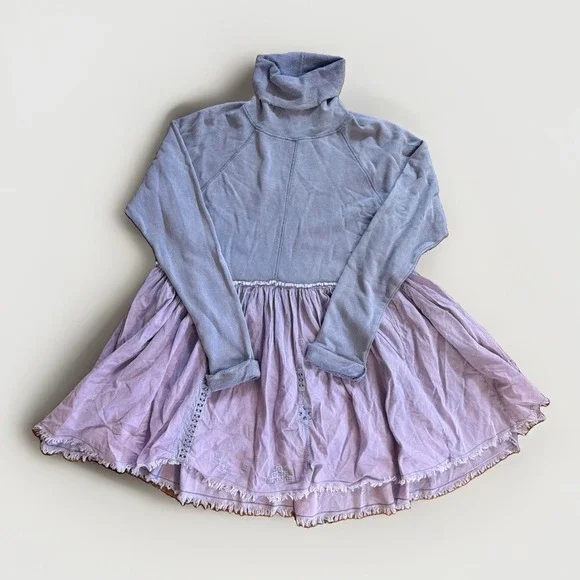 Free People NWT Turtleneck Long Sleeve Mini Dress Purple Twofer Size Medium