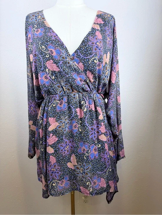 Free People Navy Floral Print Tunic with Lavender & Blush Accents