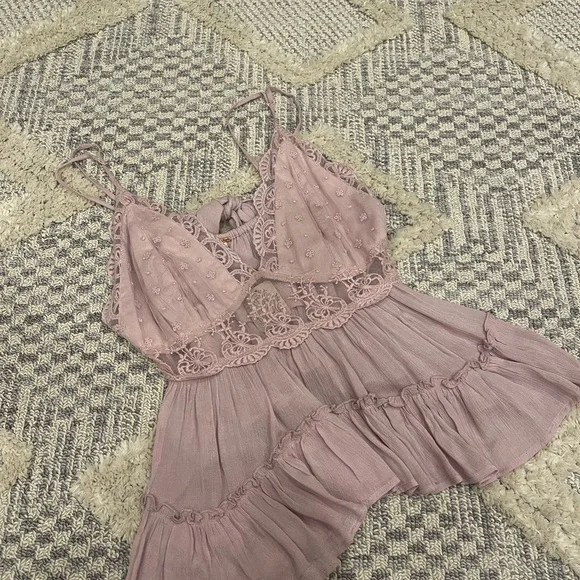Free People Pillow Talk Lace Ruffle Flowy Lilac Rose Tank Blouse Large NWT
