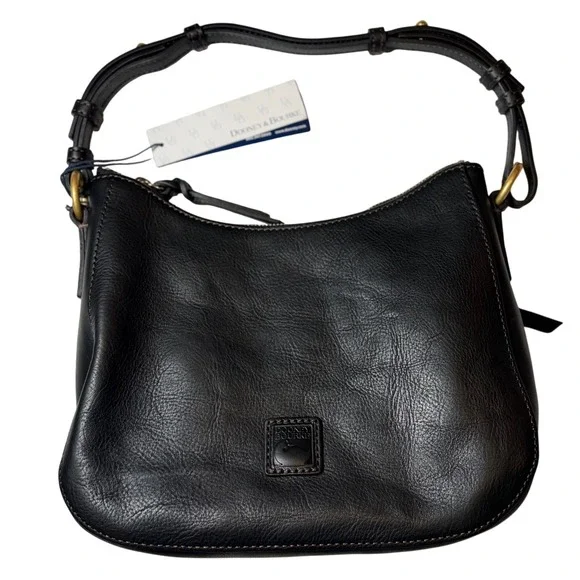 Dooney & Bourke Florentine Leather Small Kiley Hobo Bag Black Gold Hardware NWT