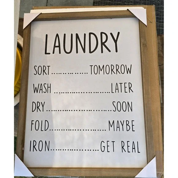Laundry‎ Room Wall Sign Funny Farmhouse Wood Frame Canvas Art Decor 12x16 NEW
