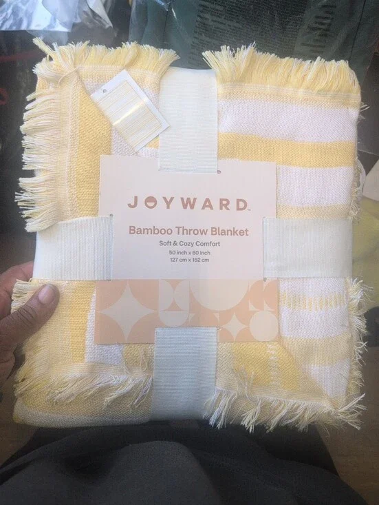 Joyward Yellow & White Bamboo Throw Blanket