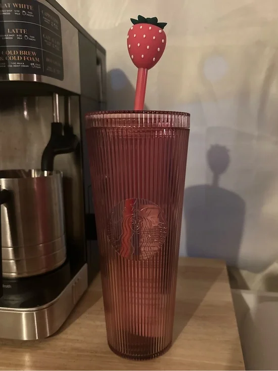 Starbucks Pink summer collection tumbler with strawberry straw topper!