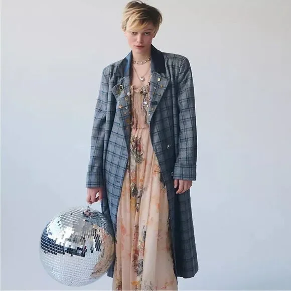 Free People Plaid Double-Breasted Coat