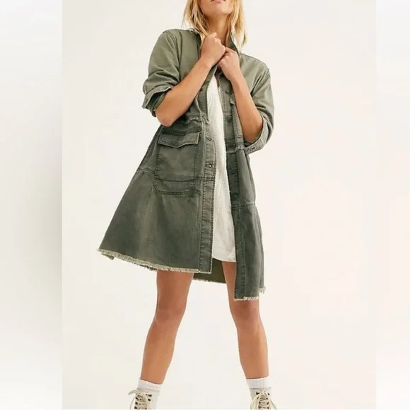 Free People We The Free Forever Free Tiered Jacket size xs army green